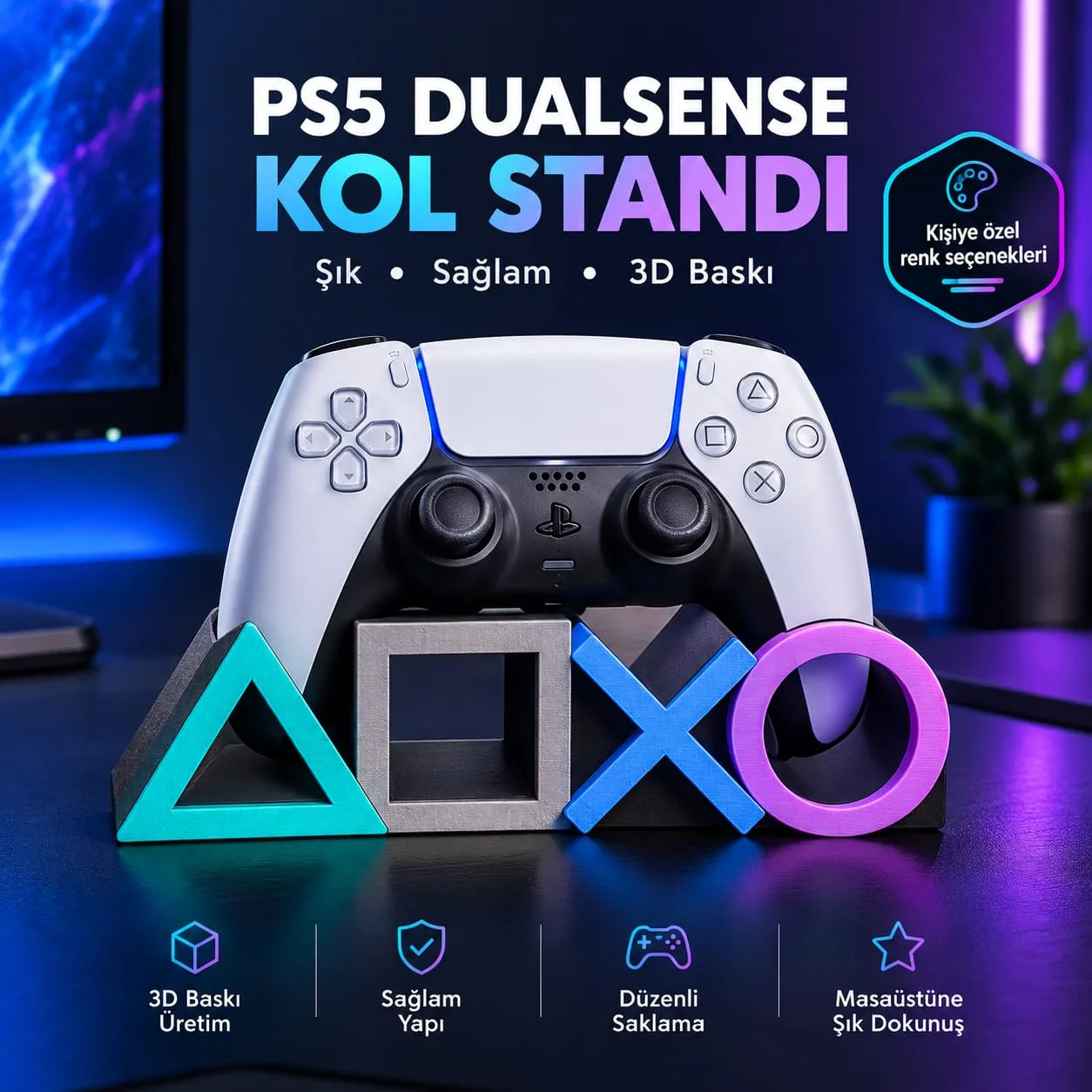 PS5 DualSense Kol Standı | 3D Baskı | Kişiye Özel Renk Seçenekleri